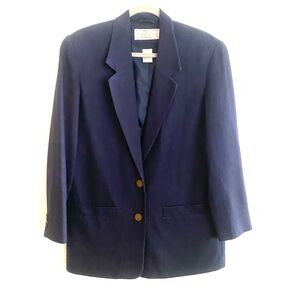VINTAGE 90’S PACIFIC SILK & STUDIO SILK WOOL NAVY OVERSIZED BLAZER SIZE MEDIUM